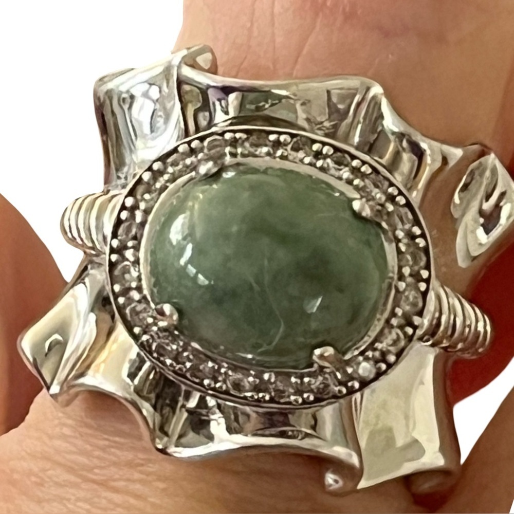 Michelle Albala Jade Cocktail Statement Ring Diamonds Sterling Silver Ruffle Lrg